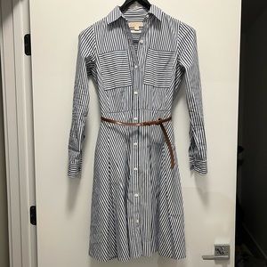MK button up style dress, blue/white, with removable brown belt. Size 0